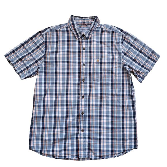 Carhartt Shirt Mens Large Blue Plaid Button Up Short Sleeve Cotton Relaxed Fit - Picture 2 of 10